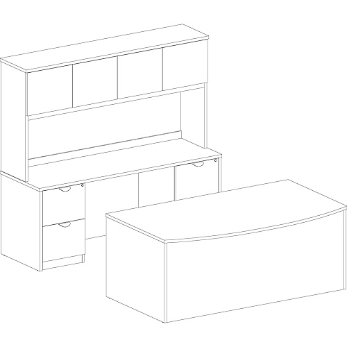 Lorell Prominence 2.0 Bowfront Double-Pedestal Desk x 1" Thickness Top, 29" Height x 72" Width x 42" Depth - 5 x File, Box Drawer(s) - Double Pedestal - Band Edge - Material: Particleboard - Finish: Mahogany Laminate, Thermofused Melamine  (LLRPD4272DPMY)
