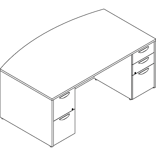 Lorell Prominence 2.0 Bowfront Double-Pedestal Desk x 1" Thickness Top, 29" Height x 72" Width x 42" Depth - 5 x File, Box Drawer(s) - Double Pedestal - Band Edge - Material: Particleboard - Finish: Mahogany Laminate, Thermofused Melamine  (LLRPD4272DPMY)