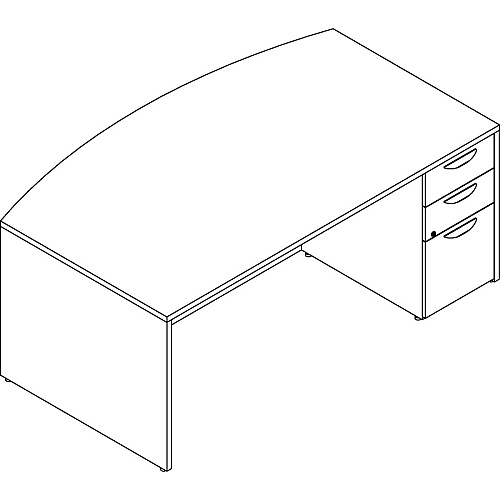 Lorell Prominence 2.0 Bowfront Right-Pedestal Desk x 1" Thickness Top, 29" Height x 72" Width x 42" Depth - 3 x File, Box Drawer(s) - Single Pedestal on Right Side - Band Edge - Material: Particleboard - Finish: Mahogany Laminate, Thermof (LLRPD4272RSPMY)