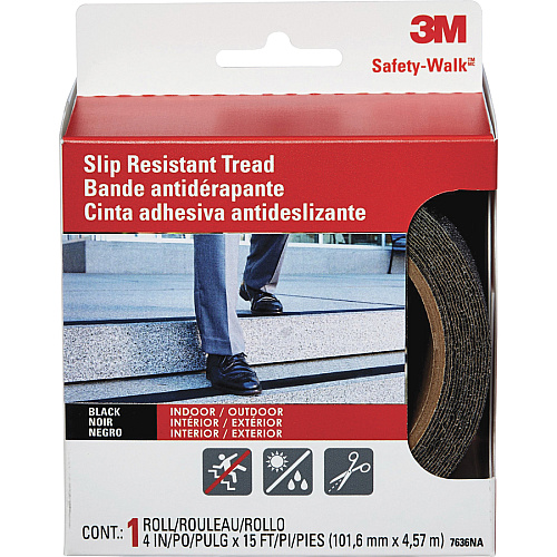 3M Safety Walk Tread 15 ft Length x 4" Width - BlackRoll - 1 Each (7636NA)