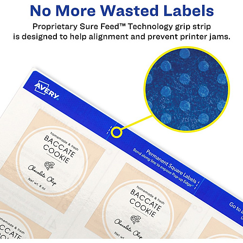 Avery&reg; Sure Feed Glossy Labels Waterproof - 2" Width x 2" Length - Permanent Adhesive - Square - Inkjet, Laser - Glossy Crystal Clear - Crystal Clear - Film - 12 / Sheet - 12 Total Sheets - 120 Total Label(s) - 10 / Pack (22853)