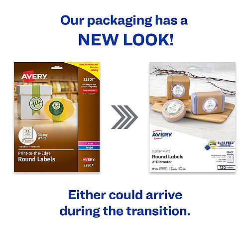 Avery&reg; Sure Feed Glossy Labels Waterproof - 2" Width x 2" Length - Permanent Adhesive - Square - Inkjet, Laser - Glossy Crystal Clear - Crystal Clear - Film - 12 / Sheet - 12 Total Sheets - 120 Total Label(s) - 10 / Pack (22853)