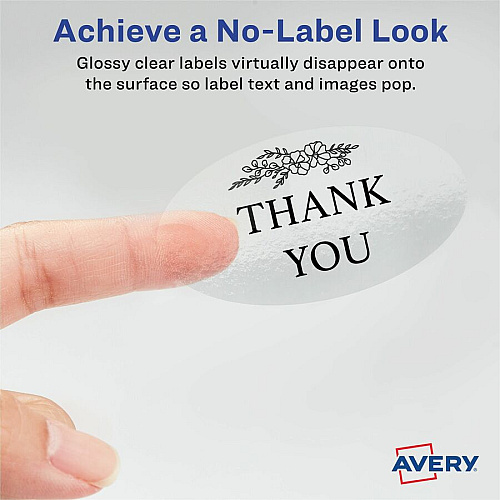 Avery&reg; Sure Feed Glossy Labels 1 1/2" Width x 2 1/2" Length - Permanent Adhesive - Oval - Laser, Inkjet - Crystal Clear - Film - 18 / Sheet - 10 Total Sheets - 180 Total Label(s) - 180 / Pack (22854)
