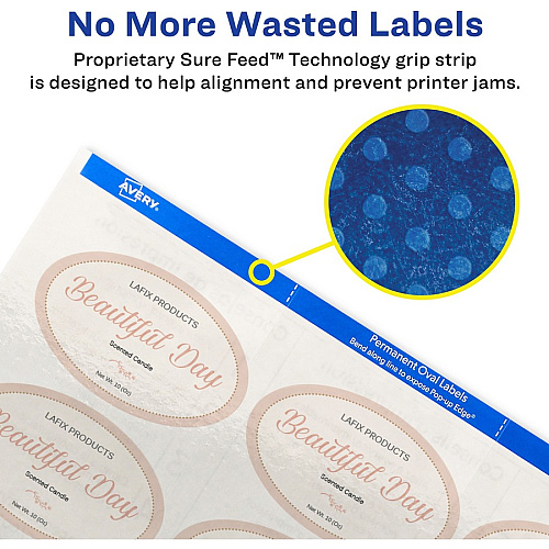 Avery&reg; Sure Feed Glossy Labels 1 1/2" Width x 2 1/2" Length - Permanent Adhesive - Oval - Laser, Inkjet - Crystal Clear - Film - 18 / Sheet - 10 Total Sheets - 180 Total Label(s) - 180 / Pack (22854)