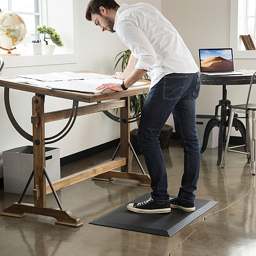 Deflecto Anti-fatigue Standing Mat Floor - 36" Length x 24" Width x 0.750" Thickness - Rectangular - Black - 1 Each (AF2436PU)