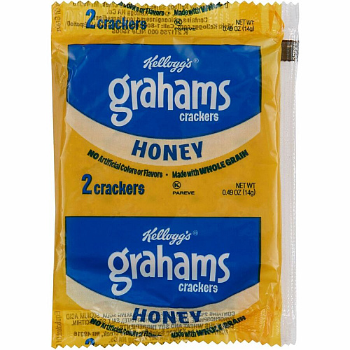 Kellogg's Grahams Honey Crackers Individually Wrapped - Honey - 0.49 oz - 2/Pack - 200 / Carton (38406)