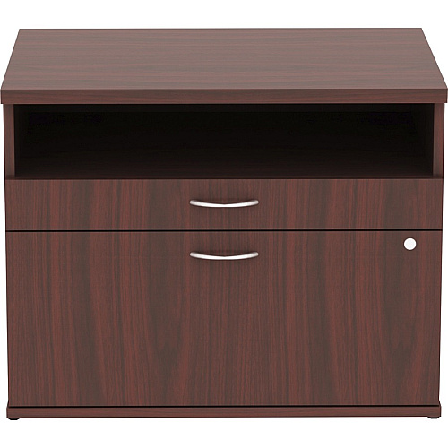 Lorell Relevance Series 2-Drawer File Cabinet Credenza w/Open Shelf 23.1" Height x 29.5" Width x 22" Depth - 2 x File Drawer(s) - 1 Shelve(s) - Finish: Mahogany, Laminate (LLR16212)