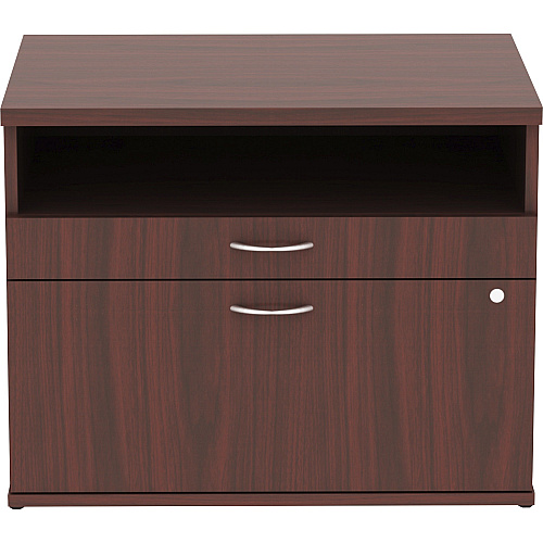 Lorell Relevance Series 2-Drawer File Cabinet Credenza w/Open Shelf 23.1" Height x 29.5" Width x 22" Depth - 2 x File Drawer(s) - 1 Shelve(s) - Finish: Mahogany, Laminate (LLR16212)