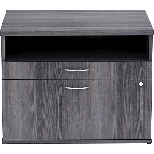 Lorell Relevance Series 2-Drawer File Cabinet Credenza w/Open Shelf 23.1" Height x 29.5" Width x 22" Depth - 2 x File Drawer(s) - 1 Shelve(s) - Finish: Charcoal, Laminate (LLR16213)