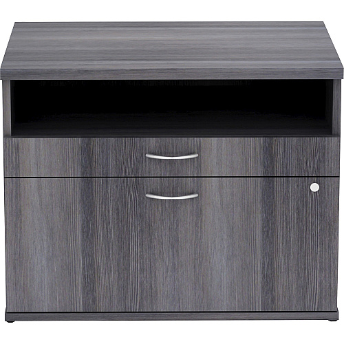 Lorell Relevance Series 2-Drawer File Cabinet Credenza w/Open Shelf 23.1" Height x 29.5" Width x 22" Depth - 2 x File Drawer(s) - 1 Shelve(s) - Finish: Charcoal, Laminate (LLR16213)