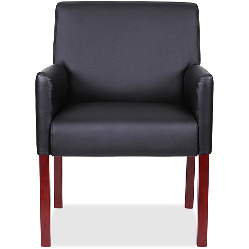 Lorell Full-sided Upholstered Arms Guest Chair Black Seat Color - Leather Seat Material - Black Back Color - Leather Back Material - Mahogany Frame Color - Wood Frame Material - 1 Each (LLR20027)