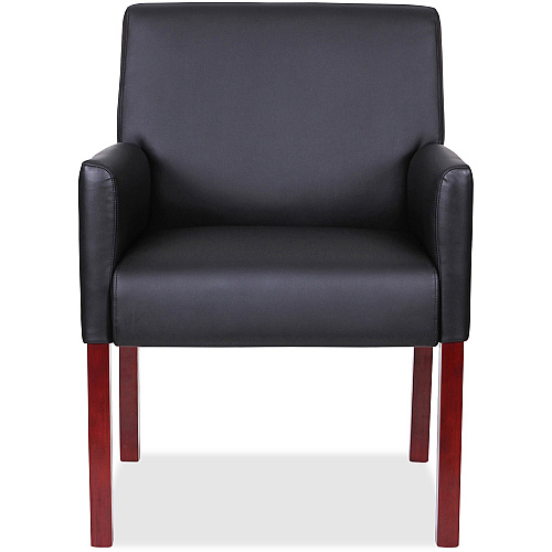 Lorell Full-sided Upholstered Arms Guest Chair Black Seat Color - Leather Seat Material - Black Back Color - Leather Back Material - Mahogany Frame Color - Wood Frame Material - 1 Each (LLR20027)