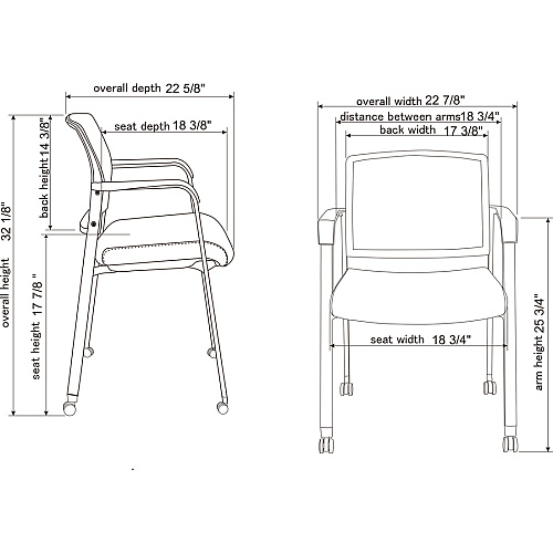 Lorell Mesh Back Guest Chair with Casters Black Seat Color - Fabric Seat Material - High Back - Square Base - 1 Each (LLR30953)