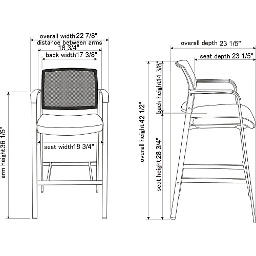 Lorell Mesh Back Guest Stool with Arms Black Seat Color - Fabric Seat Material - Square Base - 1 Each (LLR30954)