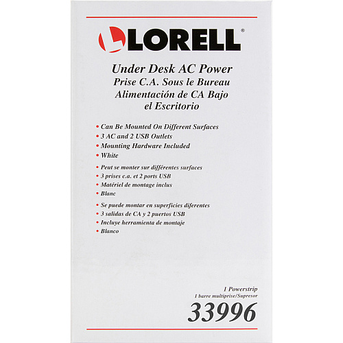 Lorell Under Desk AC Power Center with USB Charger 3 x AC Power, 2 x USB - 8 ft Cord - Surface-mountable - White (LLR33996)