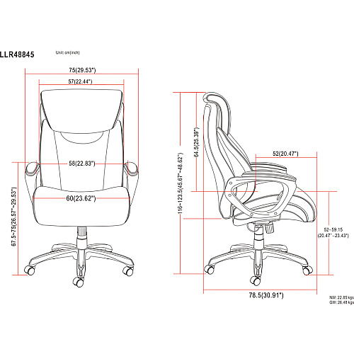 Lorell Wellness by Design Big & Tall Chair with Flexible Air Technology Black Seat Color - Bonded Leather Seat Material - Black Back Color - Bonded Leather Back Material - 5-star Base - Armrest - 1 Each (LLR48845)
