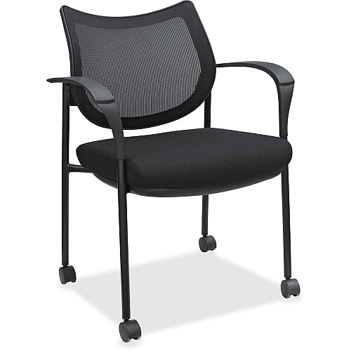 Lorell Mesh Back Guest Chair with Arms Fabric Seat Material - Plastic Frame Material - Four-legged Base - Black - Armrest - 1 Each (LLR60511)