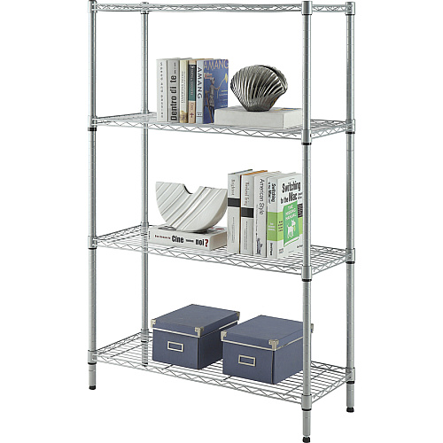 Lorell Light-Duty Wire Shelving 4 Tier(s) - 54" Height x 36" Width x 14" Depth - Floor - Sturdy - Epoxy - Silver - Plastic, Metal, Steel - 1 Each (LLR70063)