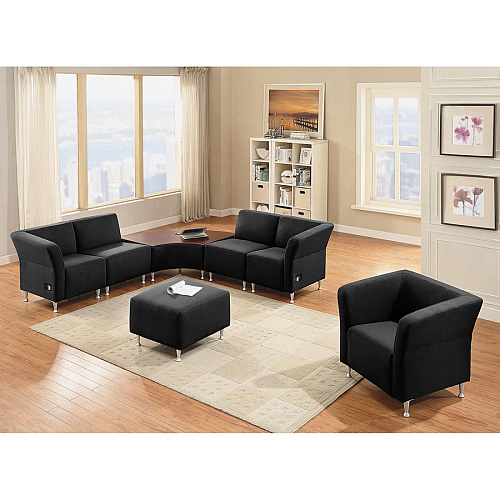 Lorell Fuze Modular Series Square Lounge Chair Black Seat Color - Leather Seat Material - Black Back Color - Leather Back Material - Brushed Aluminum Frame Material - High Back - 1 Each (LLR86916)