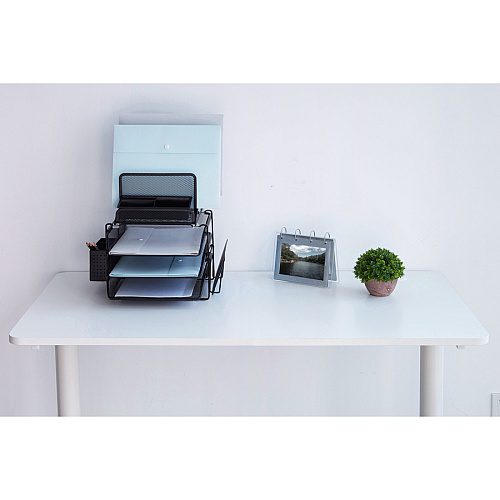 Lorell Divided 4-tier Desktop Organizer 4 Tier(s) - 15.75" Height x 12.87" Width x 14.37" Depth - Desktop - Black - Plastic, Mesh - 1 Each (LLR95251)