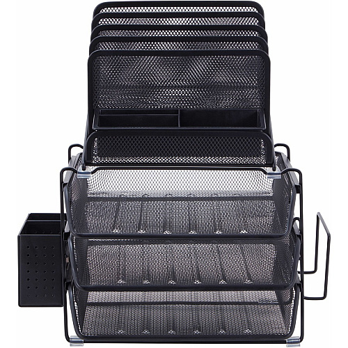 Lorell Divided 4-tier Desktop Organizer 4 Tier(s) - 15.75" Height x 12.87" Width x 14.37" Depth - Desktop - Black - Plastic, Mesh - 1 Each (LLR95251)