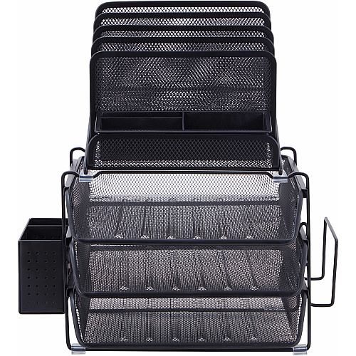 Lorell Divided 4-tier Desktop Organizer 4 Tier(s) - 15.75" Height x 12.87" Width x 14.37" Depth - Desktop - Black - Plastic, Mesh - 1 Each (LLR95251)