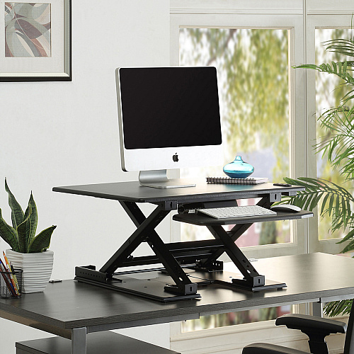 Lorell Electric Desk Riser with Keyboard Tray Up to 33" Screen Support - Flat Panel Display Type Supported - 17.13" Height x 28.75" Width x 35.75" Depth - Desktop - Aluminum - Black (LLR99552)