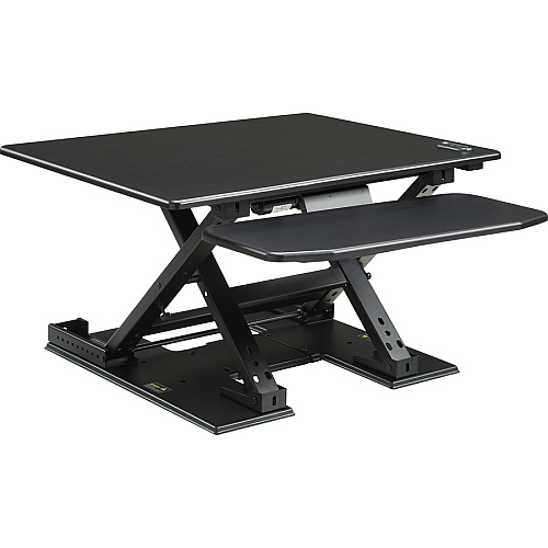 Lorell Electric Desk Riser with Keyboard Tray Up to 33" Screen Support - Flat Panel Display Type Supported - 17.13" Height x 28.75" Width x 35.75" Depth - Desktop - Aluminum - Black (LLR99552)