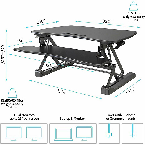 Lorell Gas Lift Monitor Riser Flat Panel Display Type Supported - 19.50" Height x 35.50" Width x 23.25" Depth - Desktop - Steel, Medium Density Fiberboard (MDF), Polyvinyl Chloride (PVC) - Black - Gas Lift (LLR99553)