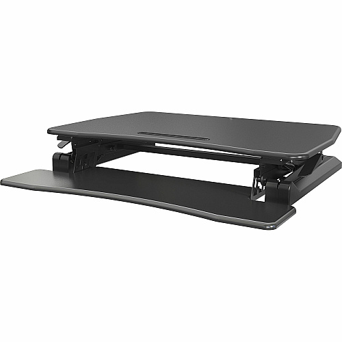 Lorell Gas Lift Monitor Riser Flat Panel Display Type Supported - 19.50" Height x 35.50" Width x 23.25" Depth - Desktop - Steel, Medium Density Fiberboard (MDF), Polyvinyl Chloride (PVC) - Black - Gas Lift (LLR99553)