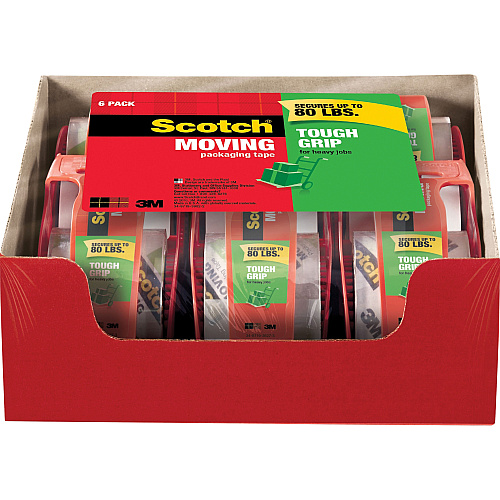 Scotch Tough Grip Moving Packaging Tape 22.20 yd Length x 1.88" Width - Clear - Fiber - Dispenser Included - 6 / Pack (1506)