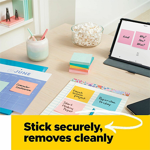 Post-it&reg; Notes Cabinet Pack 3" Flag/Note Width x 3" Flag/Note Length - Square - 100 Sheets per Pad - Unruled - Fresh Mint, Aqua Splash, Sunnyside, Papaya Fizz, Guava - Self-adhesive, Self-stick - 18 / Pack (65418APCP)