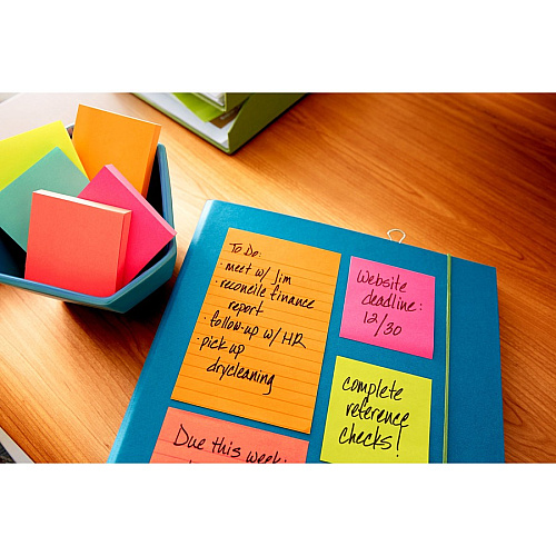Post-it&reg; Notes Original Notepads - Poptimistic Color Collection 4" Flag/Note Width x 6" Flag/Note Length - Rectangle - 100 Sheets per Pad - Ruled - Power Pink, Neon Green, Aqua, Neon Orange, Guava Pink - Self-adhesive, Self-stick - 5 / Pack (6605AN)
