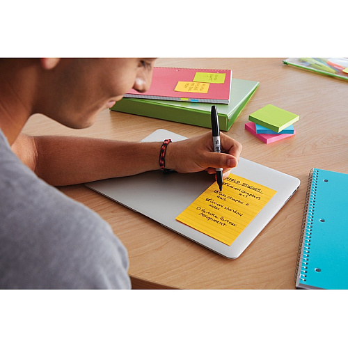 Post-it&reg; Notes Original Notepads - Poptimistic Color Collection 4" Flag/Note Width x 6" Flag/Note Length - Rectangle - 100 Sheets per Pad - Ruled - Power Pink, Neon Green, Aqua, Neon Orange, Guava Pink - Self-adhesive, Self-stick - 5 / Pack (6605AN)