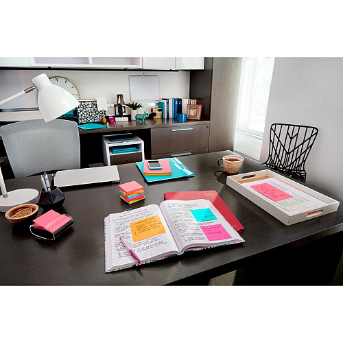 Post-it&reg; Notes Original Notepads - Poptimistic Color Collection 4" Flag/Note Width x 6" Flag/Note Length - Rectangle - 100 Sheets per Pad - Ruled - Power Pink, Neon Green, Aqua, Neon Orange, Guava Pink - Self-adhesive, Self-stick - 5 / Pack (6605AN)