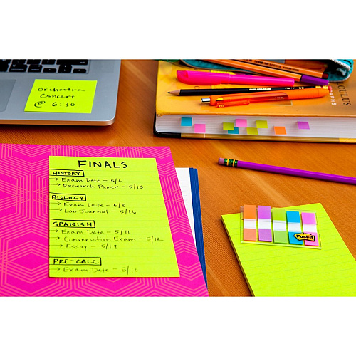 Post-it&reg; Notes Original Notepads - Poptimistic Color Collection 4" Flag/Note Width x 6" Flag/Note Length - Rectangle - 100 Sheets per Pad - Ruled - Power Pink, Neon Green, Aqua, Neon Orange, Guava Pink - Self-adhesive, Self-stick - 5 / Pack (6605AN)