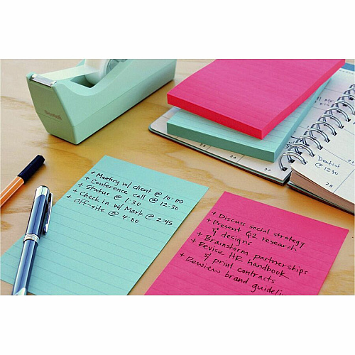 Post-it&reg; Notes Original Notepads - Poptimistic Color Collection 4" Flag/Note Width x 6" Flag/Note Length - Rectangle - 100 Sheets per Pad - Ruled - Power Pink, Neon Green, Aqua, Neon Orange, Guava Pink - Self-adhesive, Self-stick - 5 / Pack (6605AN)