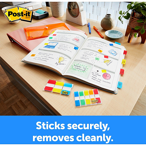 Post-it&reg; Easy Dispenser Tabs 40 Tab(s) - 0.63" Tab Width - Self-adhesive - Yellow, Red, Green, Blue Tab(s) - 40 / Pack (676ALYR)