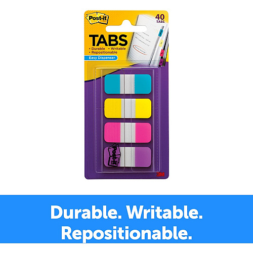 Post-it&reg; Easy Dispenser Tabs 40 Tab(s) - 0.63" Tab Width - Self-adhesive - Pink, Purple, Yellow, Blue Tab(s) - 40 / Pack (676AYPV)