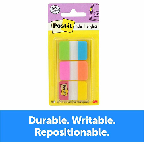 Post-it&reg; Alternating Tabs 36 Tab(s) - 1" Tab Height x 1.50" Tab Width - Self-adhesive - Green Poly, Orange, Red, Yellow, Pink, Blue Tab(s) - 36 / Pack (686ALOPRYT)
