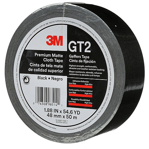3M Gaffers Cloth Tape 54.60 yd Length x 1.90" Width x 11 mil Thickness - Black - Vinyl - 1 Roll (GT2)