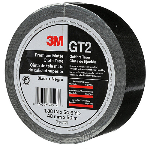3M Gaffers Cloth Tape 54.60 yd Length x 1.90" Width x 11 mil Thickness - Black - Vinyl - 1 Roll (GT2)