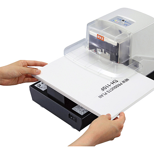 MAX Electronic Stapler Staples Upto 100 Sheet of 80g/m² Paper - 0.87" Throat Depth - Black, White - 1 Each (EH110F)