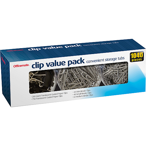 Officemate Clip Value Pack Jumbo - No. 2 - 13" Width - 10 Sheet Capacity - for Document, Paper - Smooth, Reusable, Storage Tub - Black, Silver - Metal - 1 Each (97300)