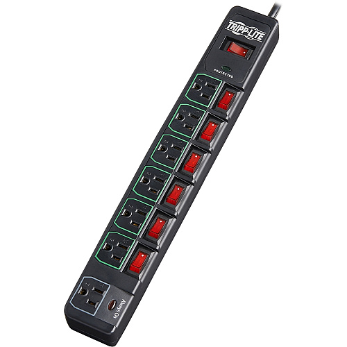 Tripp Lite by Eaton ECO-Surge 7-Outlet Surge Protector, 6 ft. (1.83 m) Cord, 1080 Joules, 6 Individually Controlled Outlets, Black Housing 7 x NEMA 5-15R - 1800 VA - 1080 J - 120 V AC Input - 120 V AC Output - 6 ft (TLP76MSGB)