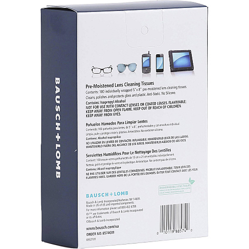 Bausch & Lomb Bausch + Lomb Sight Savers Lens Cleaning Tissues For Eyeglasses, Monitor, Camera Lens, Binocular - Anti-fog, Anti-static, Pre-moistened, Silicone-free, Individually Wrapped - Multi - 100/Box - 2 / Bundle (8574GMBD)