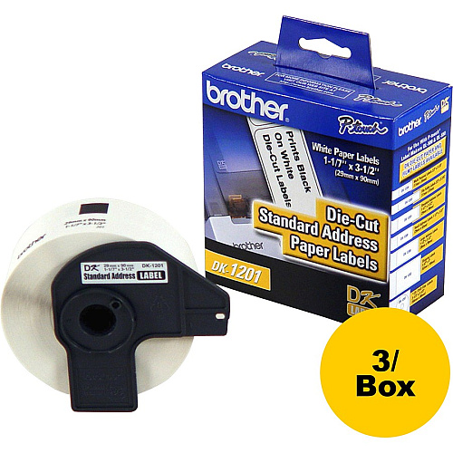 Brother Standard Address Paper Labels 3 9/64" Width x 1 9/64" Length - Direct Thermal - White - Paper - Die-cut - 400 / Roll - 3 / Box (DK1201BX)
