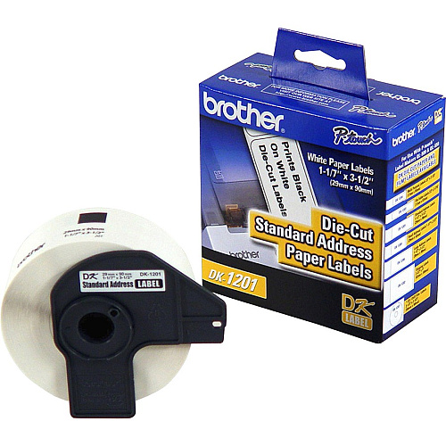 Brother Standard Address Paper Labels 3 9/64" Width x 1 9/64" Length - Direct Thermal - White - Paper - Die-cut - 400 / Roll - 3 / Box (DK1201BX)