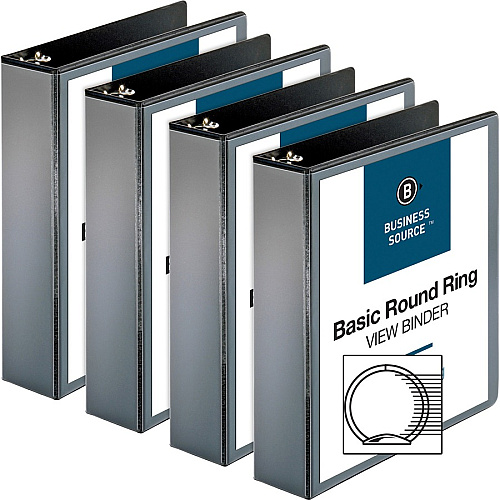 Business Source Round-ring View Binder 2" Binder Capacity - Letter - 8 1/2" x 11" Sheet Size - 475 Sheet Capacity - Fastener(s): Round Ring - Pocket(s): 2, Internal - Polypropylene - Black - Wrinkle-free, Gap-free Ring, Clear Overlay, Non Loc (BSN09956BD)