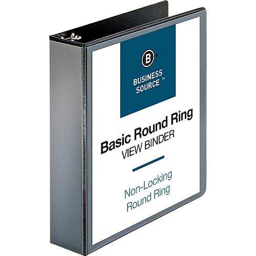 Business Source Round-ring View Binder 2" Binder Capacity - Letter - 8 1/2" x 11" Sheet Size - 475 Sheet Capacity - Fastener(s): Round Ring - Pocket(s): 2, Internal - Polypropylene - Black - Wrinkle-free, Gap-free Ring, Clear Overlay, Non Loc (BSN09956BD)